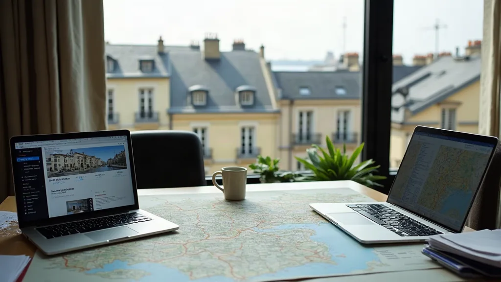 Lorient : quels quartiers éviter et pourquoi, vraiment ? Bureau d'agence immobilière avec plan de ville et dossier de quartiers, vue vers l'extérieur en pleine journée