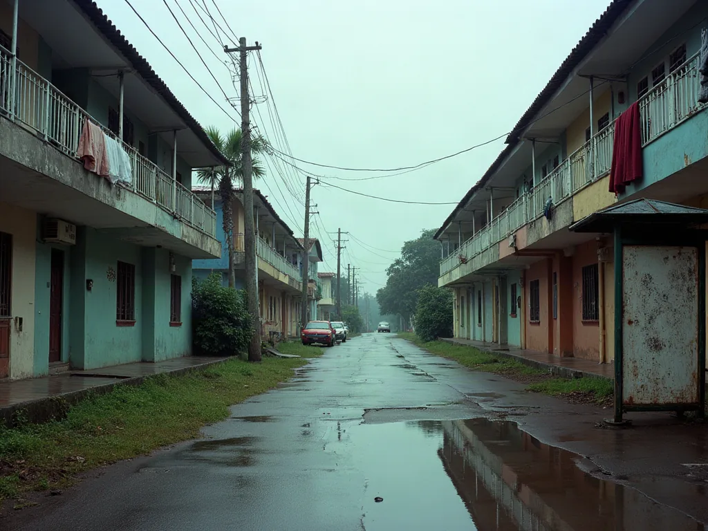 Immeubles résidentiels dans un quartier populaire des Abymes sous un ciel couvert