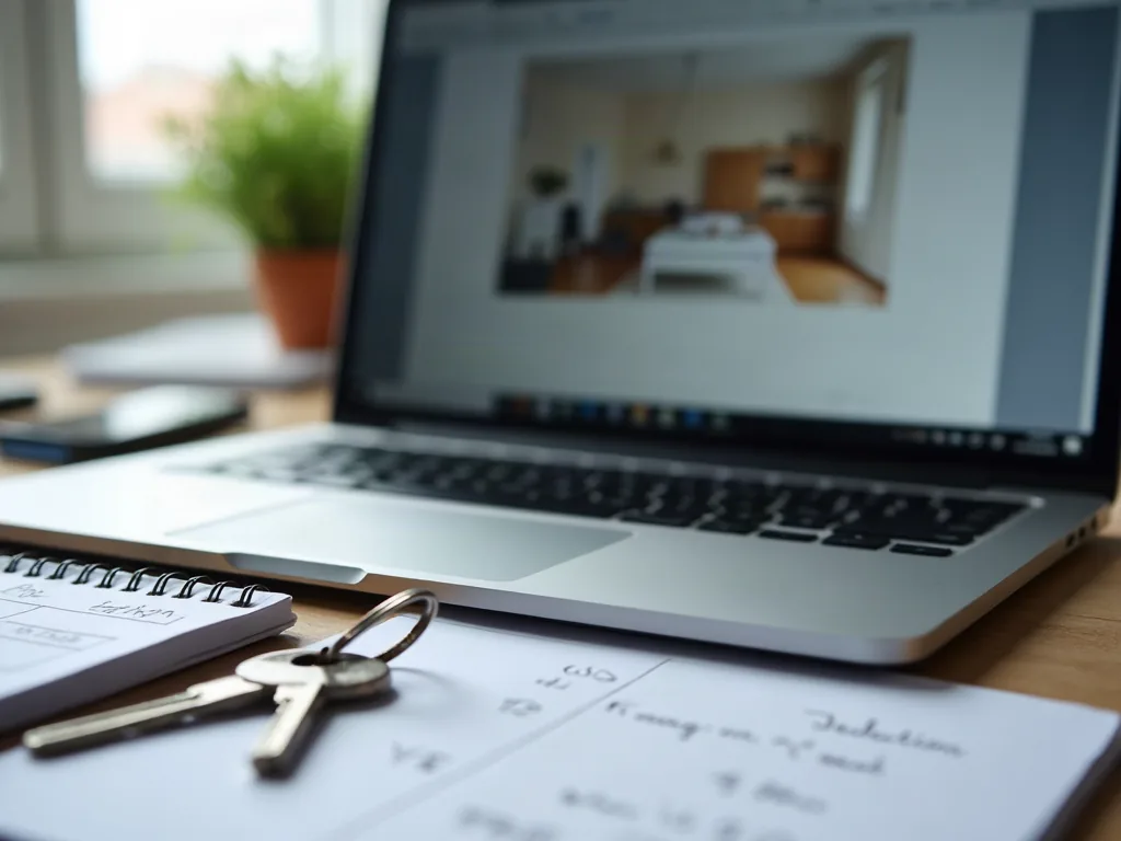 LocService avis : que valent vraiment la plateforme et son concept en 2026 ? Ordinateur portable et clés sur un bureau lors d'une recherche de logement