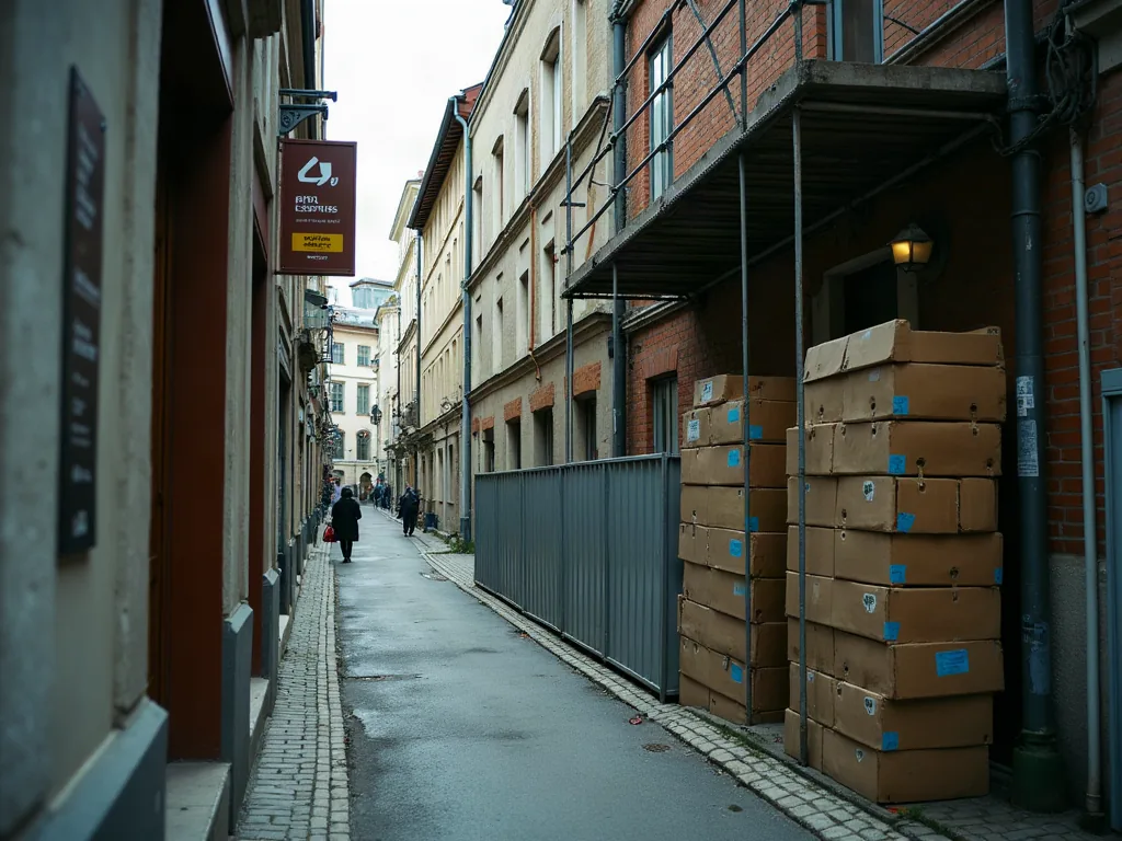 Quartiers à éviter à Hyères : ce que les chiffres et le terrain disent vraiment Rue ancienne avec échafaudage et matériaux de chantier un matin nuageux