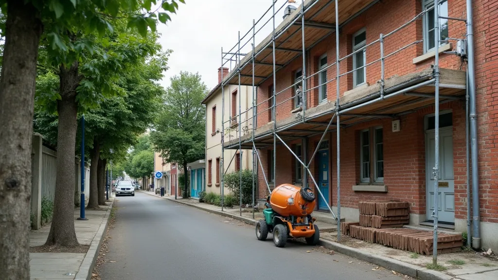 Rue pavillonnaire en travaux de rénovation à Athis-Mons